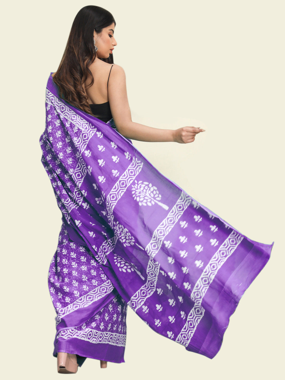 Buta Buti Purple Colour Floral Printed Pure Cotton Saree