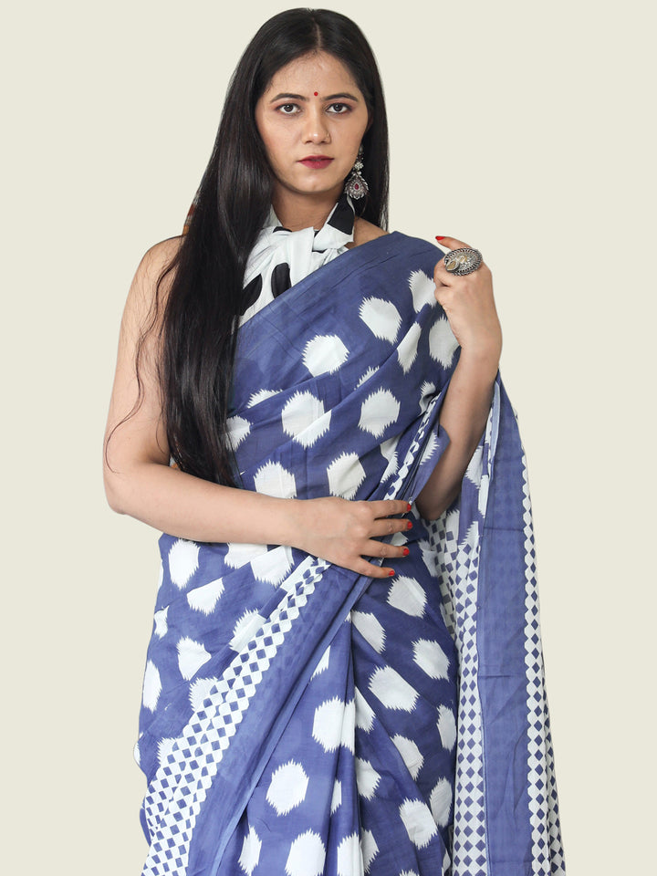 Buta Buti Purple Colour Geometric Printed Pure Cotton Saree