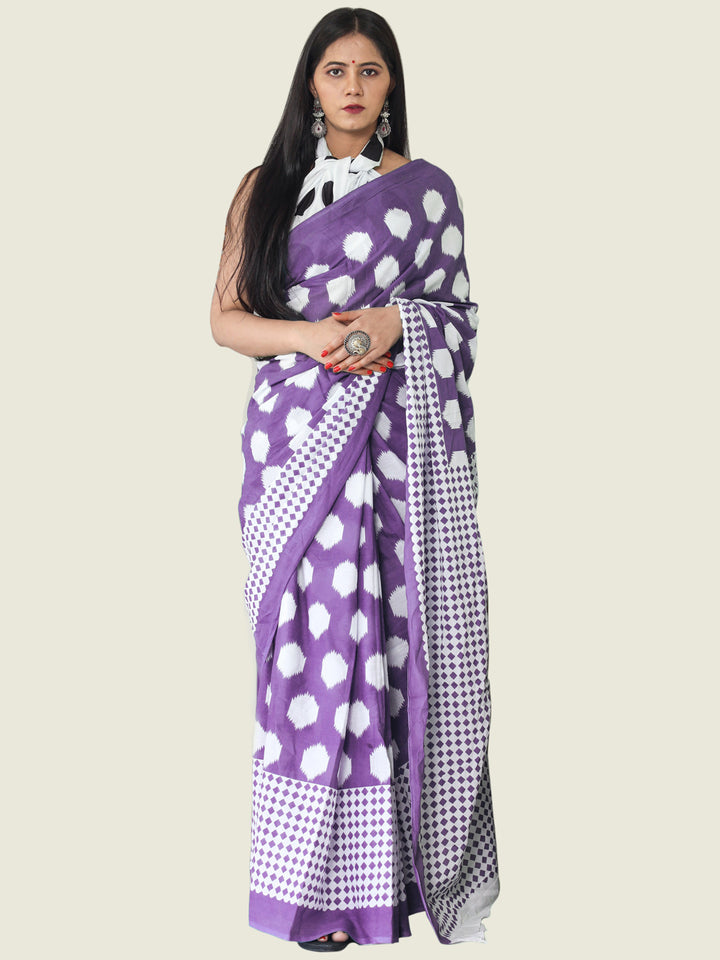 Buta Buti Lavender Colour Geometric Printed Pure Cotton Saree