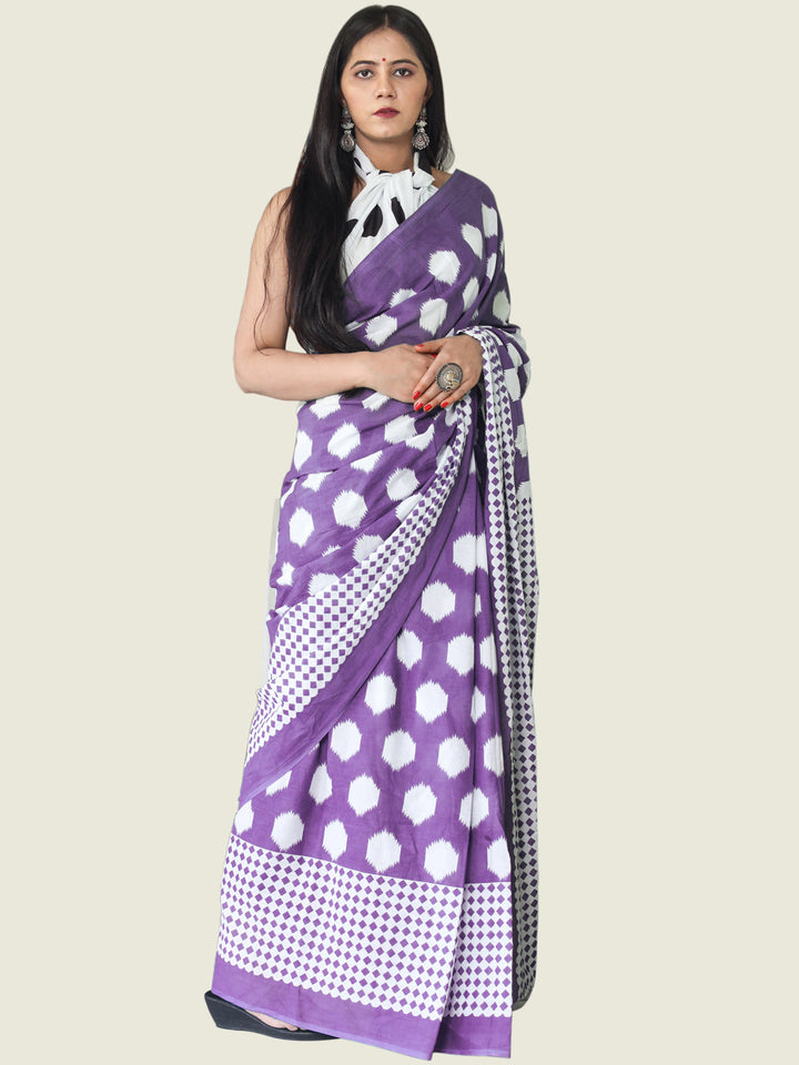 Buta Buti Lavender Colour Geometric Printed Pure Cotton Saree