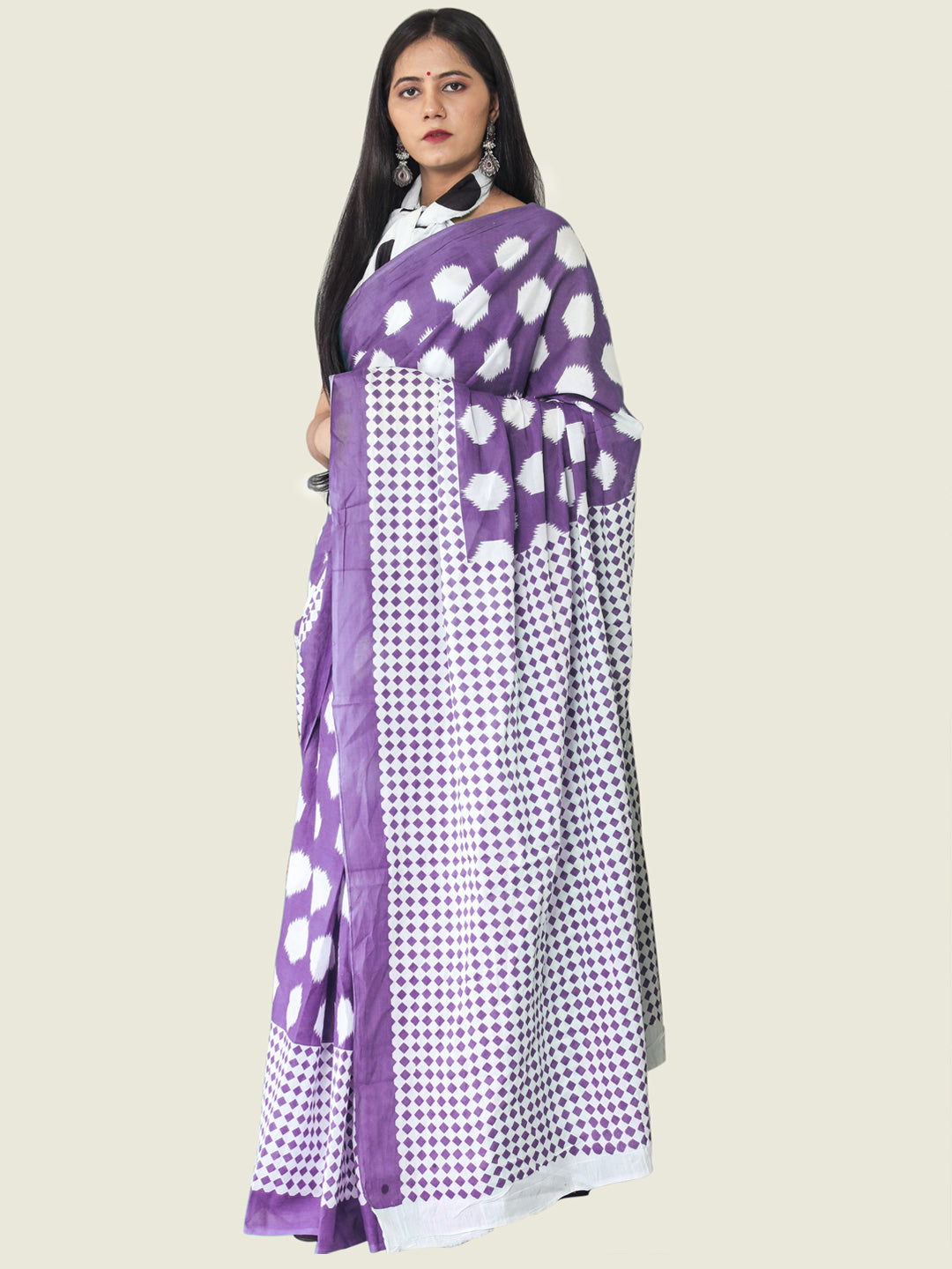 Buta Buti Lavender Colour Geometric Printed Pure Cotton Saree