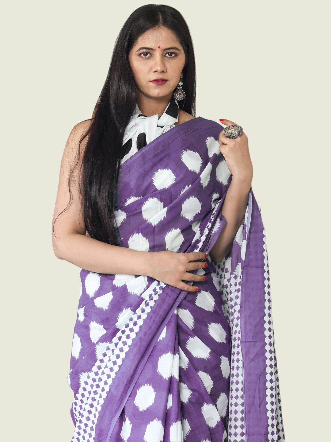 Buta Buti Lavender Colour Geometric Printed Pure Cotton Saree