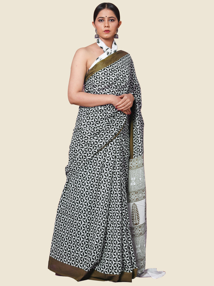 Buta Buti Taupe Colour Floral Printed Pure Cotton Saree