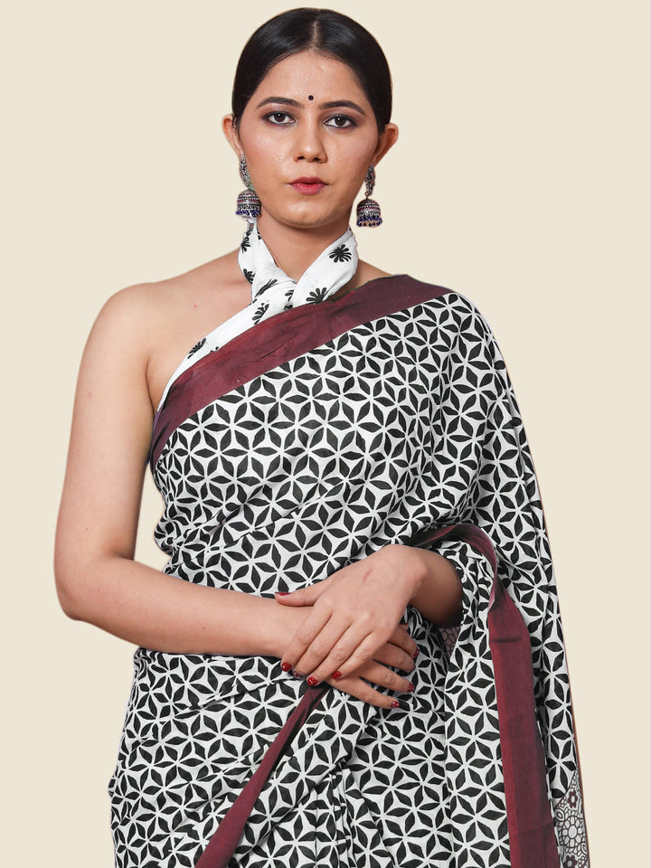 Buta Buti Maroon Colour Floral Printed Pure Cotton Saree