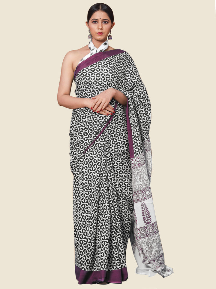 Buta Buti Lavender Colour Floral Printed Pure Cotton Saree