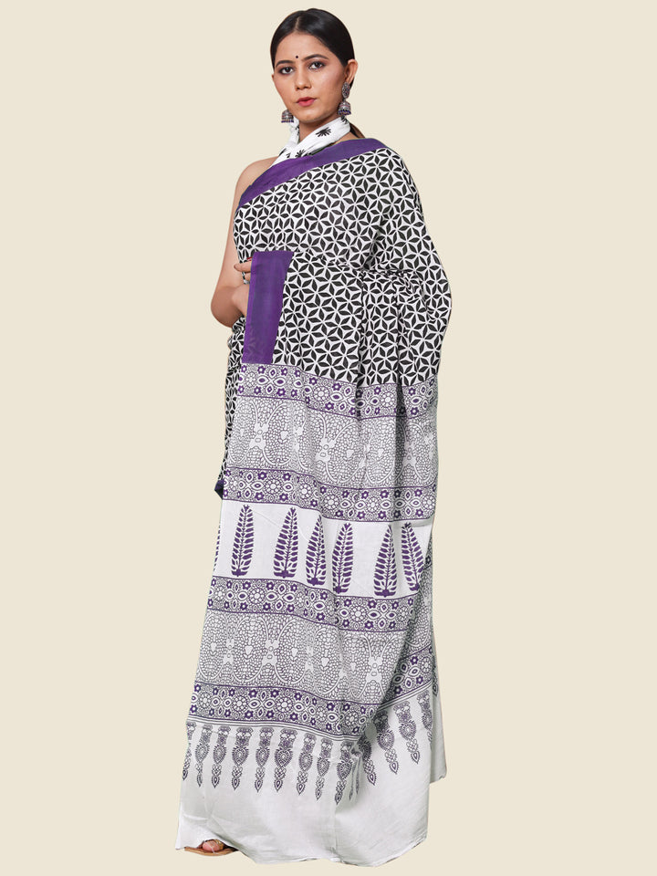 Buta Buti Purple Colour Floral Printed Pure Cotton Saree