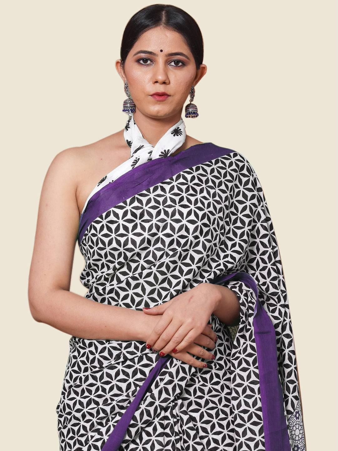 Buta Buti Purple Colour Floral Printed Pure Cotton Saree