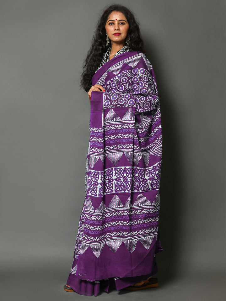 Buta Buti Purple Colour Floral Printed Pure Cotton Saree