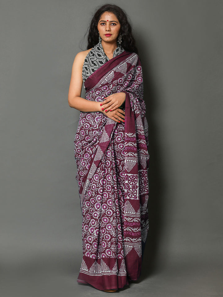 Buta Buti Lavender Colour Floral Printed Pure Cotton Saree