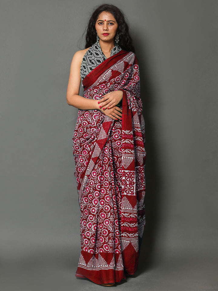 Buta Buti Red Colour Floral Printed Pure Cotton Saree