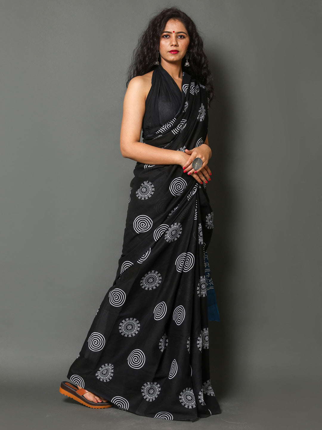 Buta Buti Black & Blue Ethnic Motifs Pure Cotton Fusion Saree