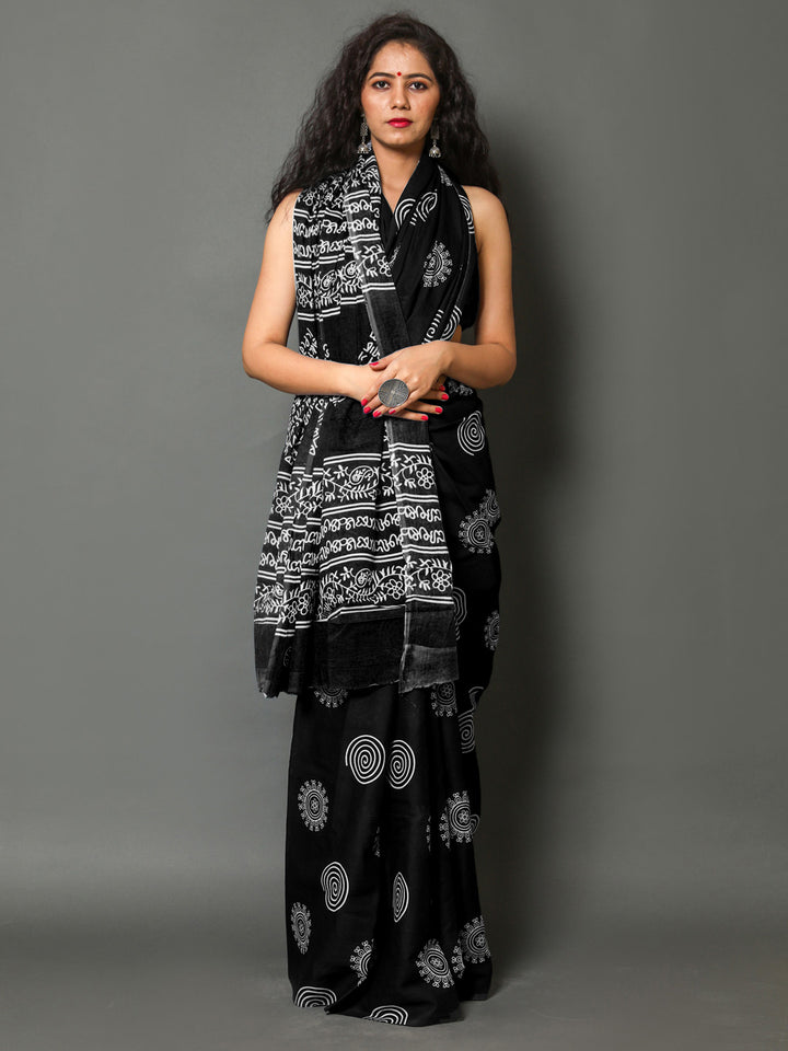 Buta Buti Black Colour Abstract Printed Pure Cotton Saree