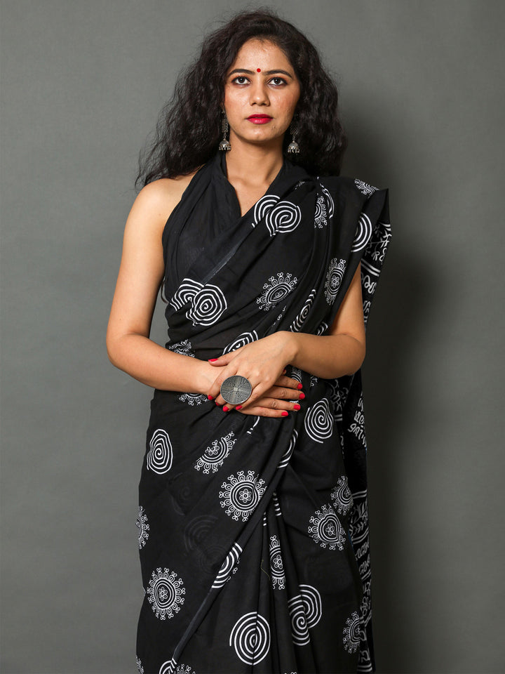 Buta Buti Black Colour Abstract Printed Pure Cotton Saree