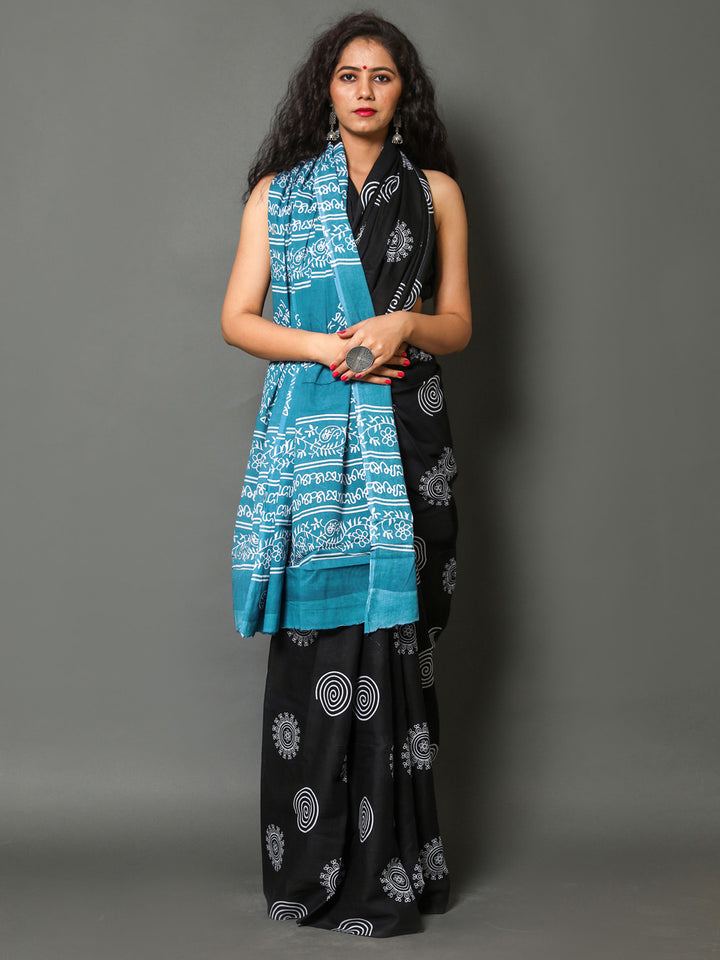 Buta Buti Blue Colour Abstract Printed Pure Cotton Saree