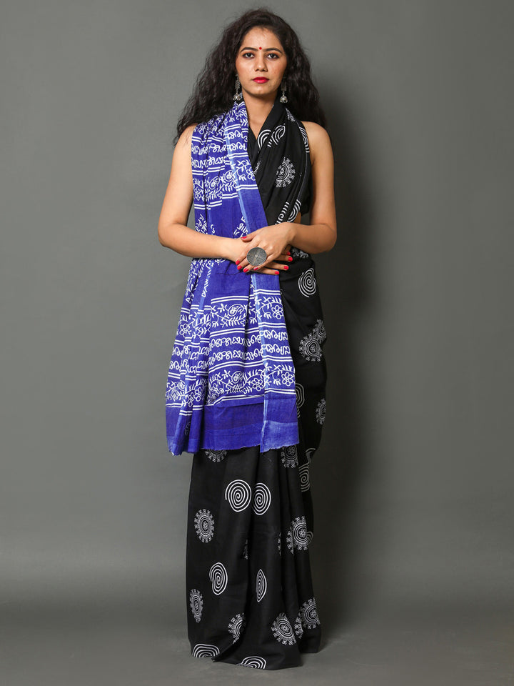 Buta Buti Navy Blue Colour Abstract Printed Pure Cotton Saree