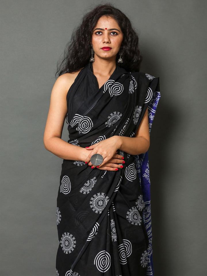 Buta Buti Navy Blue Colour Abstract Printed Pure Cotton Saree