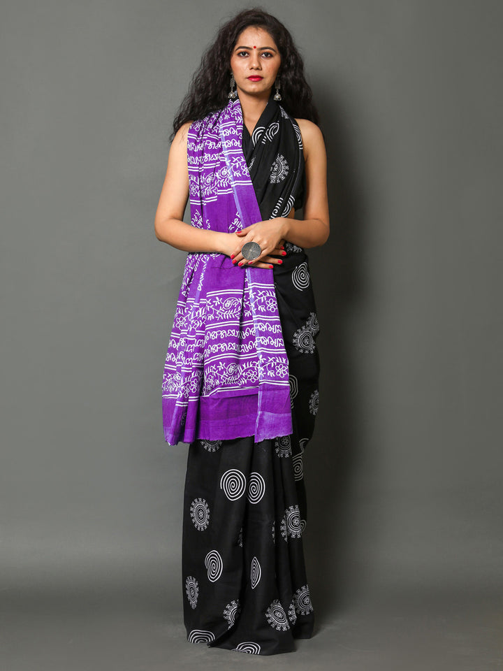 Buta Buti Purple Colour Abstract Printed Pure Cotton Saree