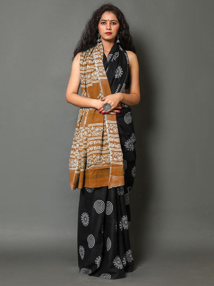 Buta Buti Copper Colour Abstract Printed Pure Cotton Saree