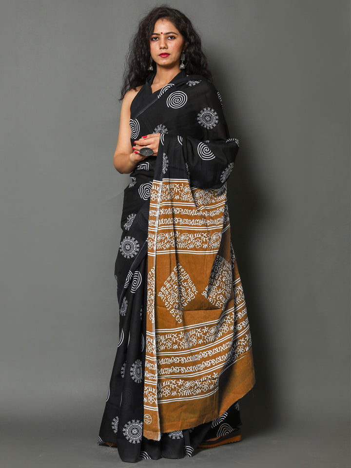 Buta Buti Copper Colour Abstract Printed Pure Cotton Saree