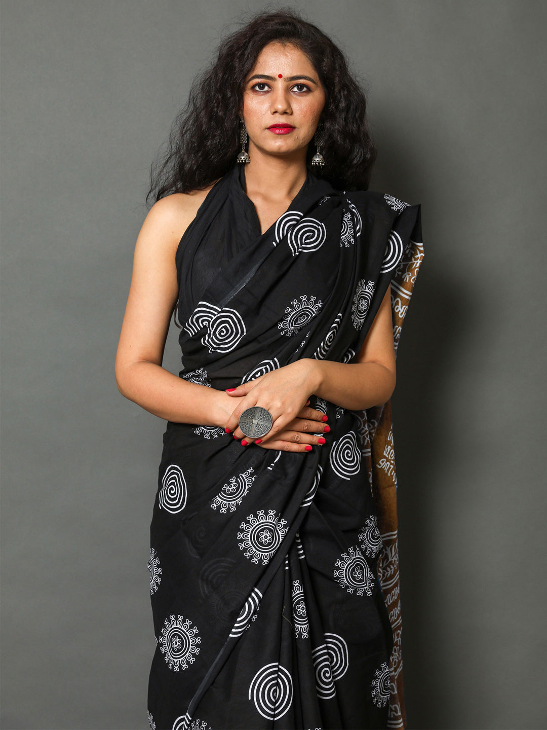 Buta Buti Copper Colour Abstract Printed Pure Cotton Saree