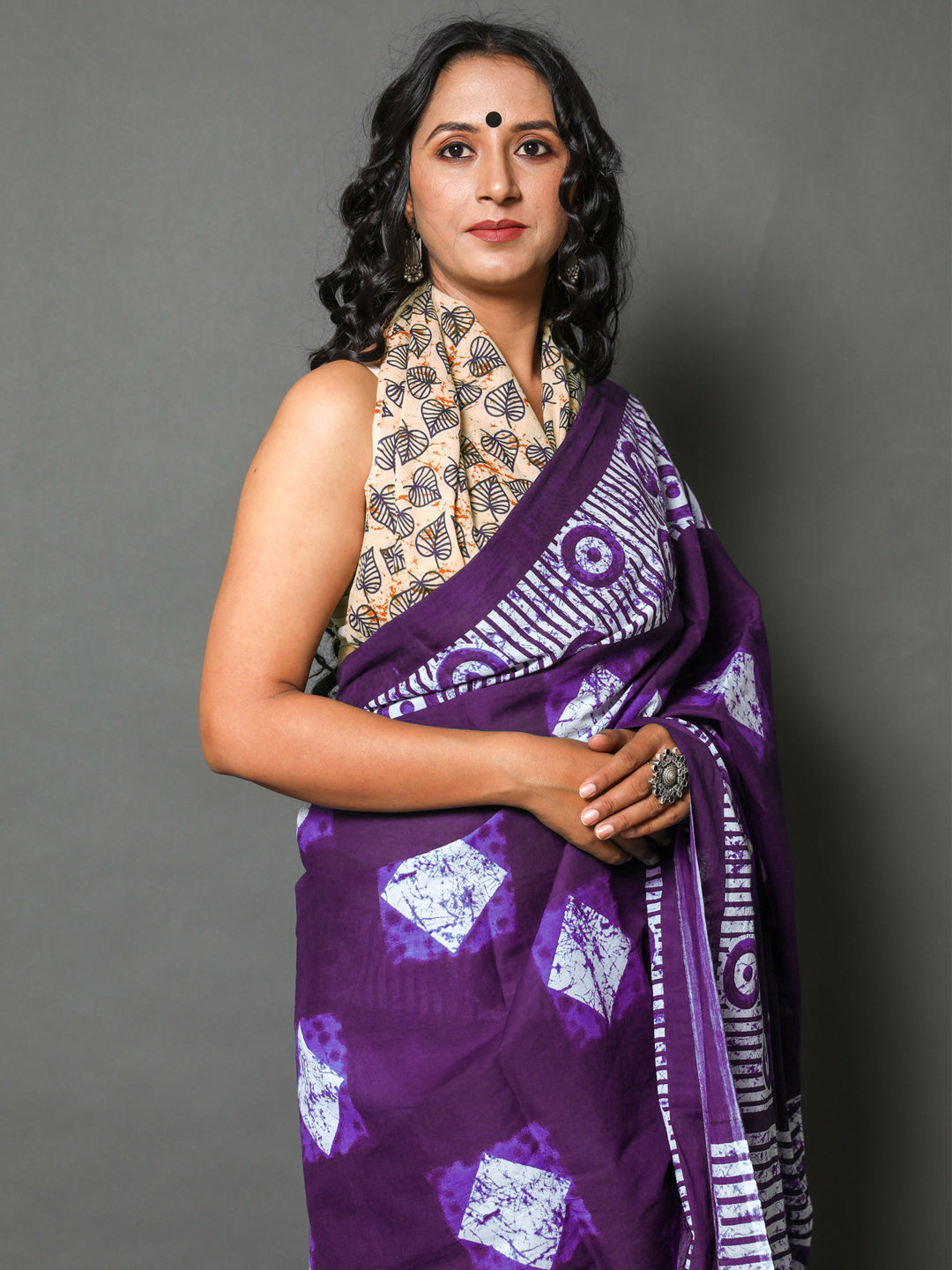 Buta Buti Purple Colour Geometric Printed Pure Cotton Saree