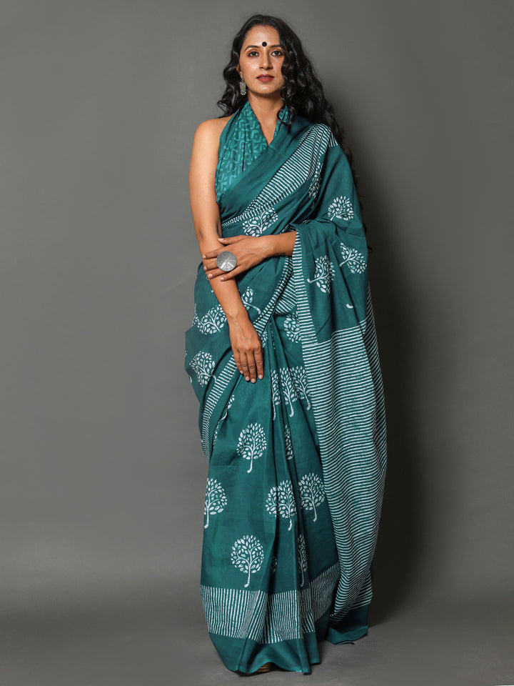 Buta Buti Sea Green Colour Floral Printed Pure Cotton Saree