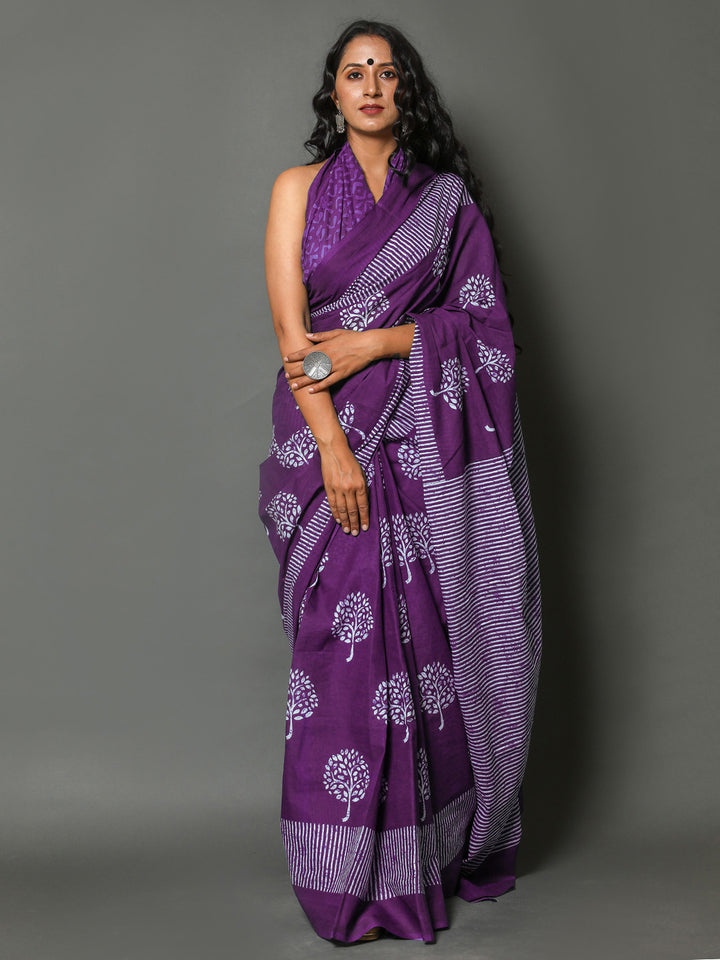 Buta Buti Purple Colour Floral Printed Pure Cotton Saree