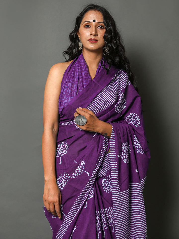 Buta Buti Purple Colour Floral Printed Pure Cotton Saree