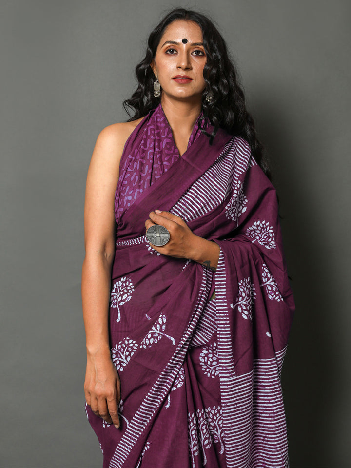 Buta Buti Lavender Colour Floral Printed Pure Cotton Saree