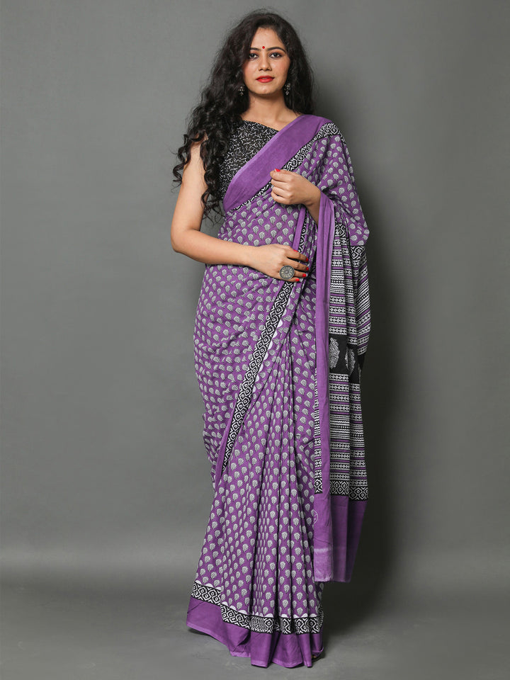 Buta Buti Lavender Colour Floral Printed Pure Cotton Saree