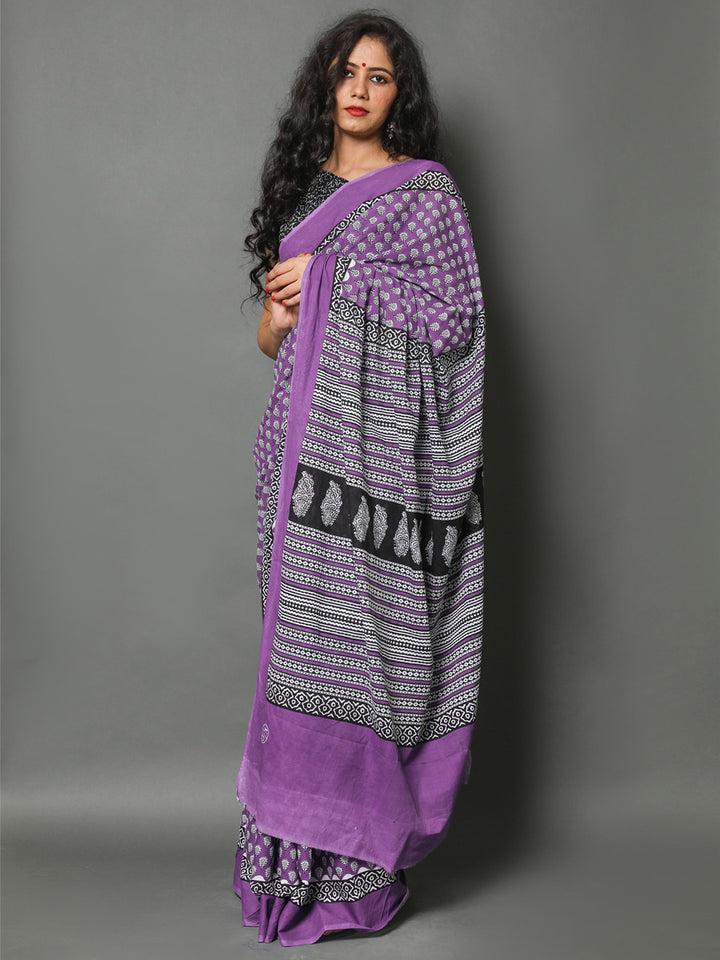 Buta Buti Lavender Colour Floral Printed Pure Cotton Saree