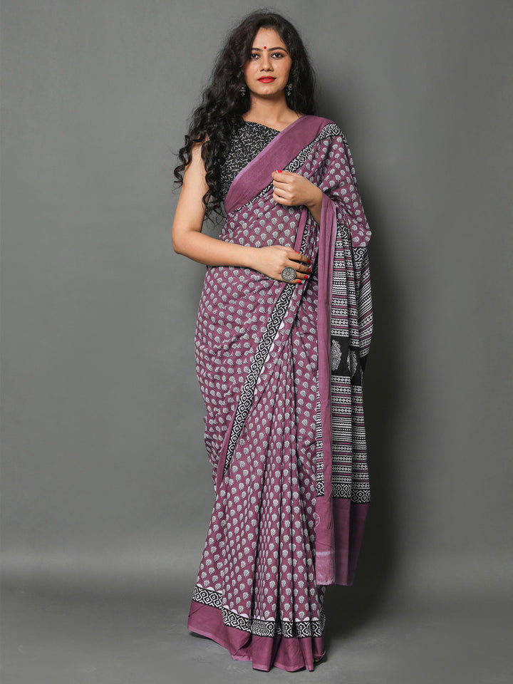 Buta Buti Pink Colour Floral Printed Pure Cotton Saree