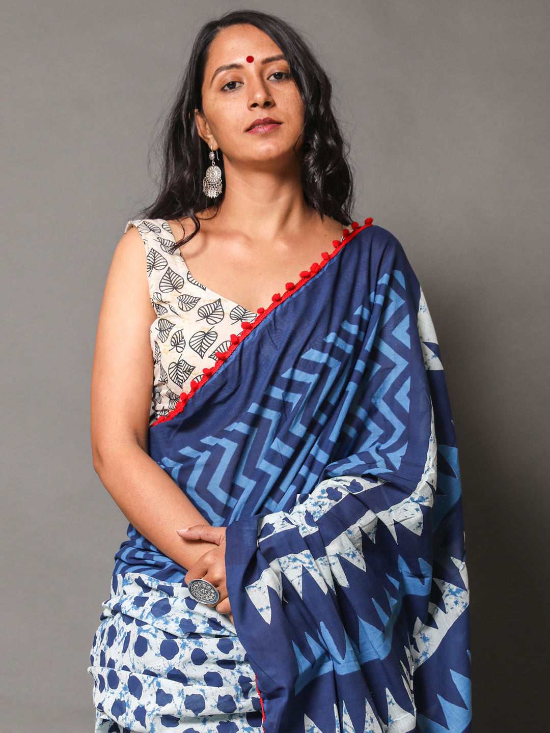 Buta Buti Blue & White Printed Pure Cotton Saree