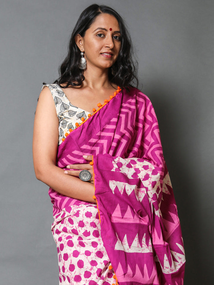 Buta Buti Pink Colour Geometric Printed Pure Cotton Saree