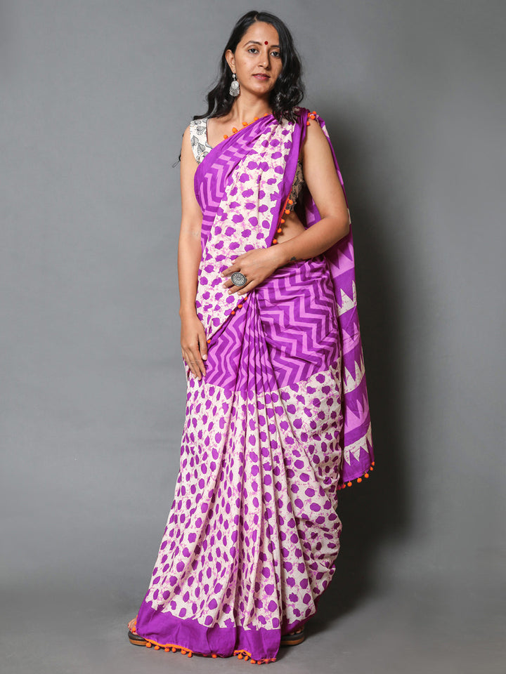 Buta Buti Pink Colour Geometric Printed Pure Cotton Saree