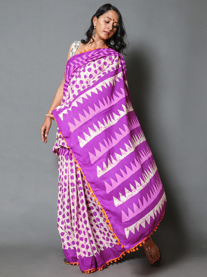 Buta Buti Pink Colour Geometric Printed Pure Cotton Saree