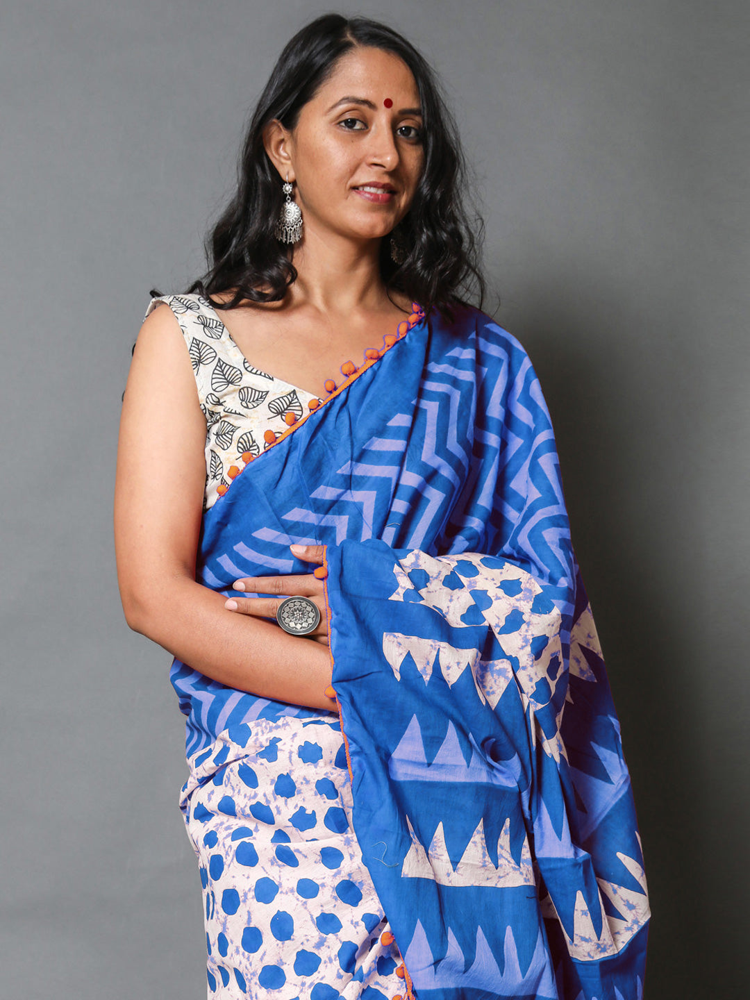 Buta Buti Blue Colour Geometric Printed Pure Cotton Saree