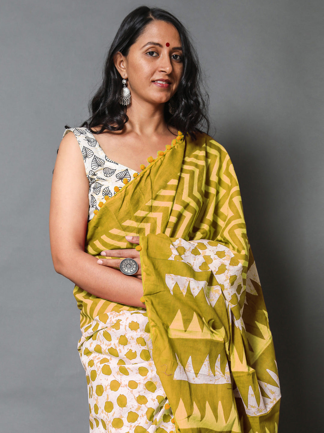 Buta Buti Mustard Colour Geometric Printed Pure Cotton Saree