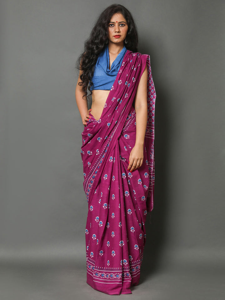 Buta Buti Pink Colour Floral Printed Pure Cotton Saree