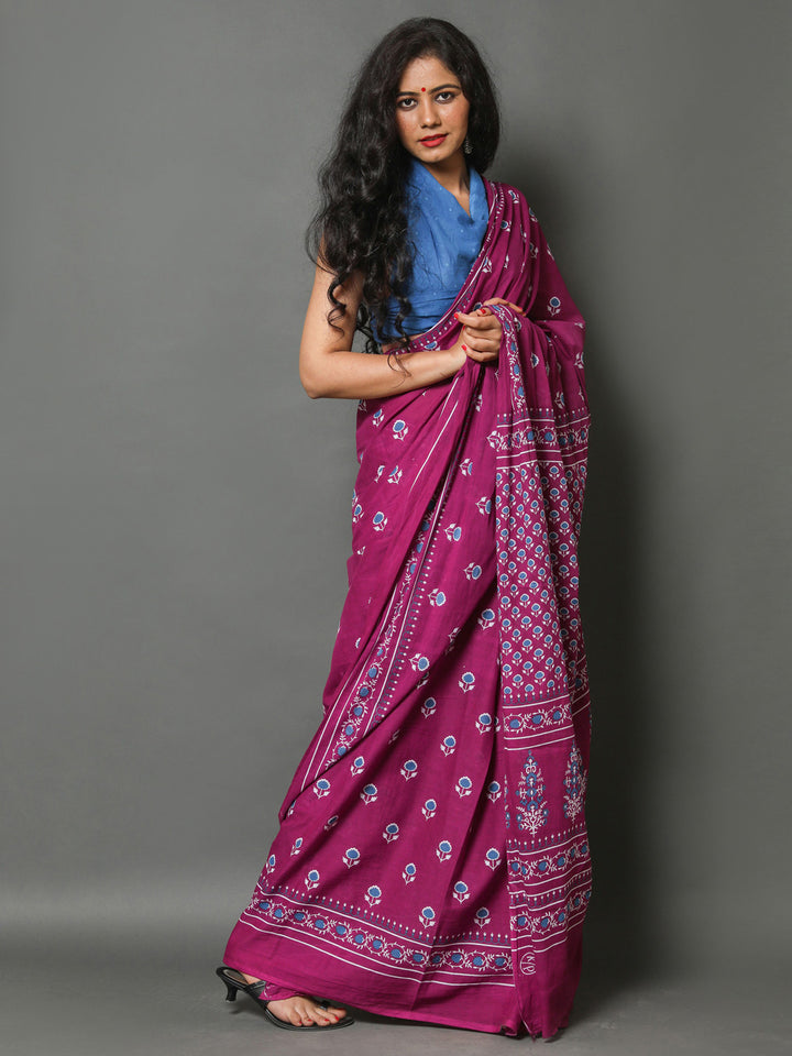 Buta Buti Pink Colour Floral Printed Pure Cotton Saree