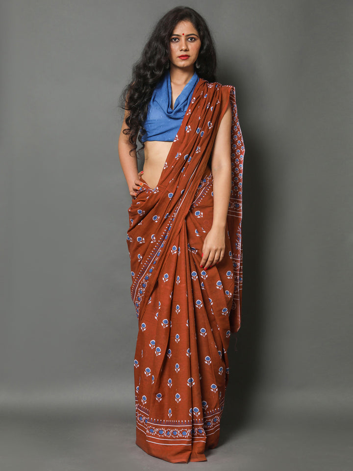 Buta Buti Maroon Colour Floral Printed Pure Cotton Saree