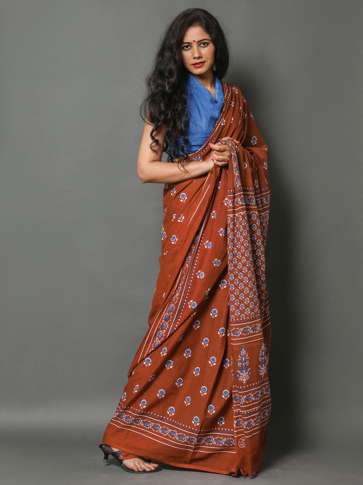 Buta Buti Maroon Colour Floral Printed Pure Cotton Saree