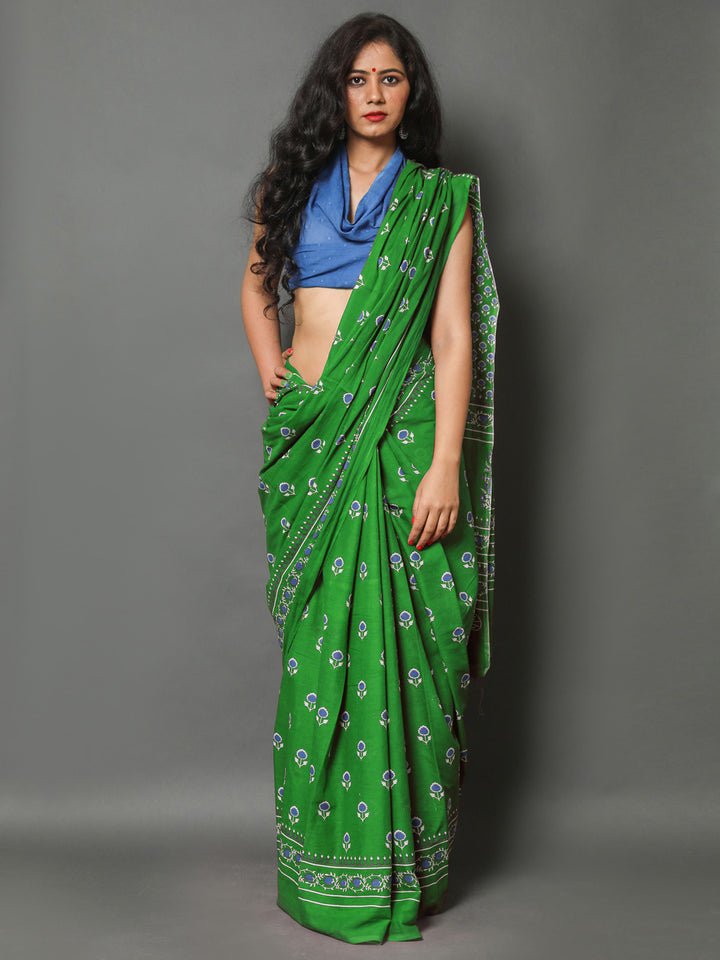 Buta Buti Green Colour Floral Printed Pure Cotton Saree