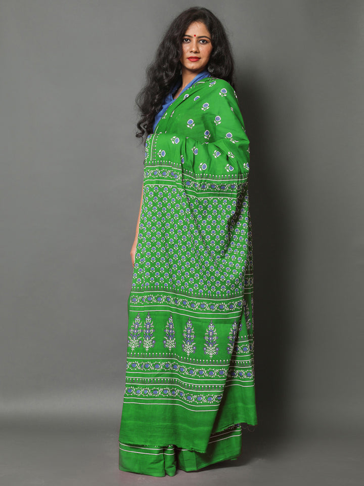 Buta Buti Green Colour Floral Printed Pure Cotton Saree