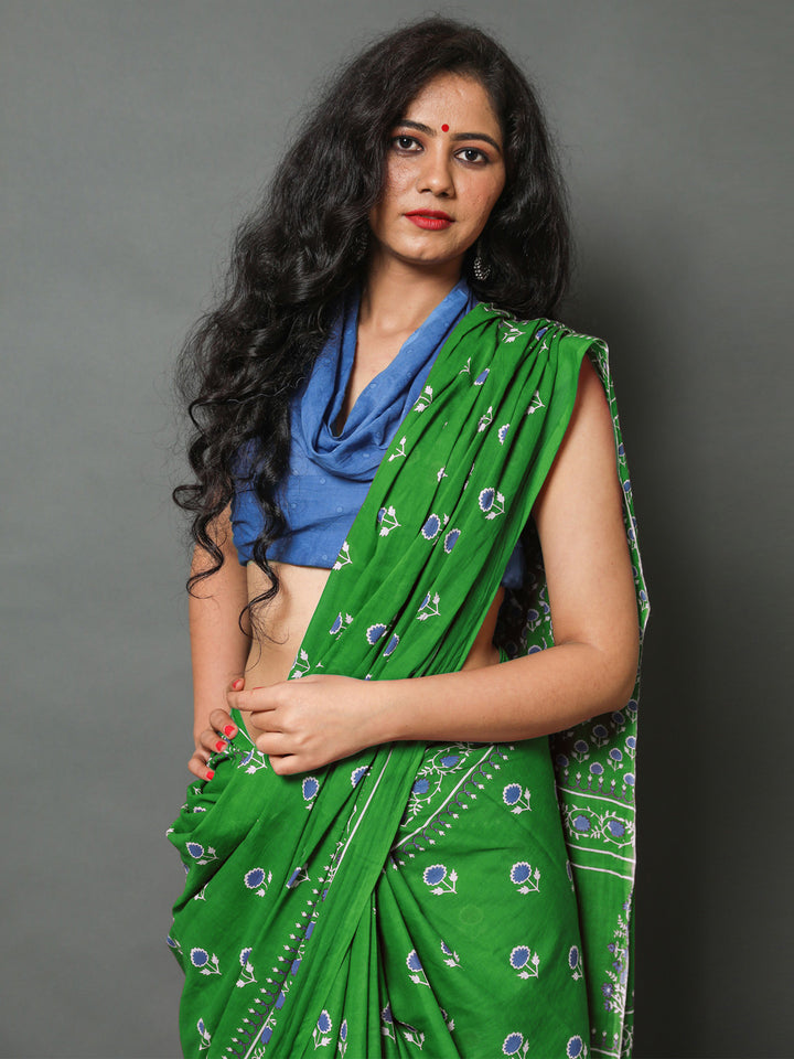 Buta Buti Green Colour Floral Printed Pure Cotton Saree