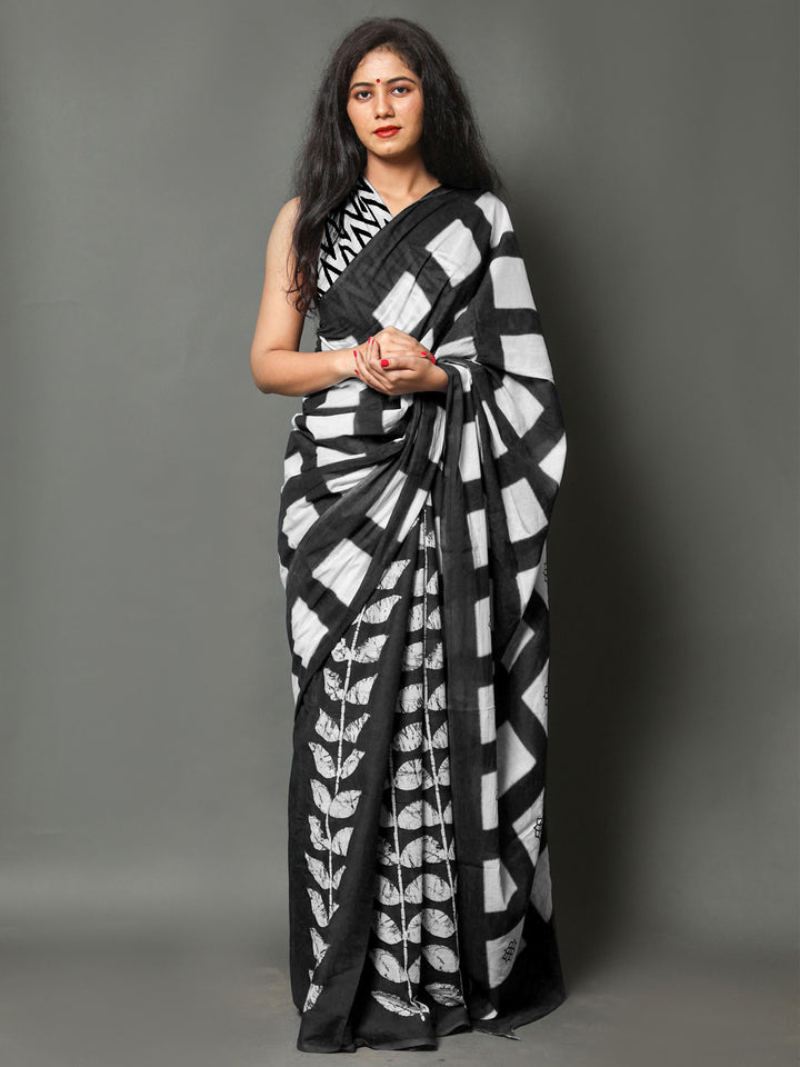 Buta Buti Black Colour Floral Printed Pure Cotton Saree