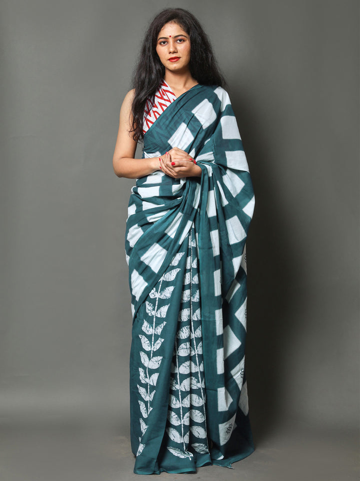 Buta Buti Sea Green Colour Floral Printed Pure Cotton Saree