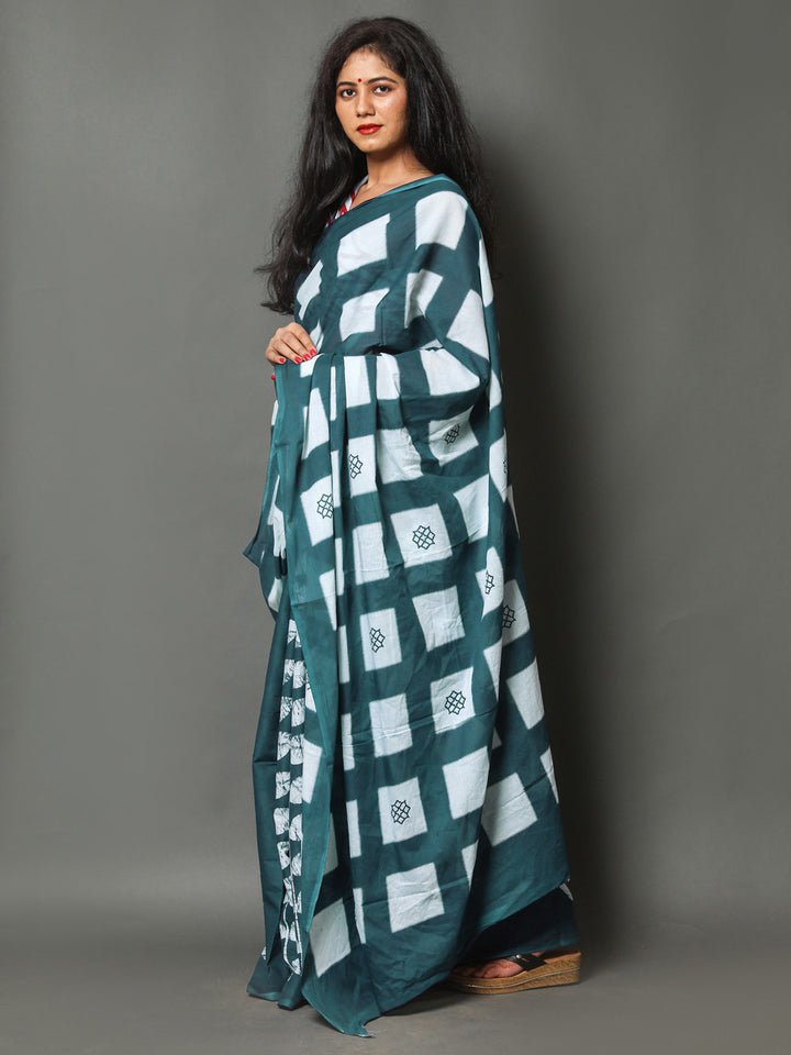 Buta Buti Sea Green Colour Floral Printed Pure Cotton Saree