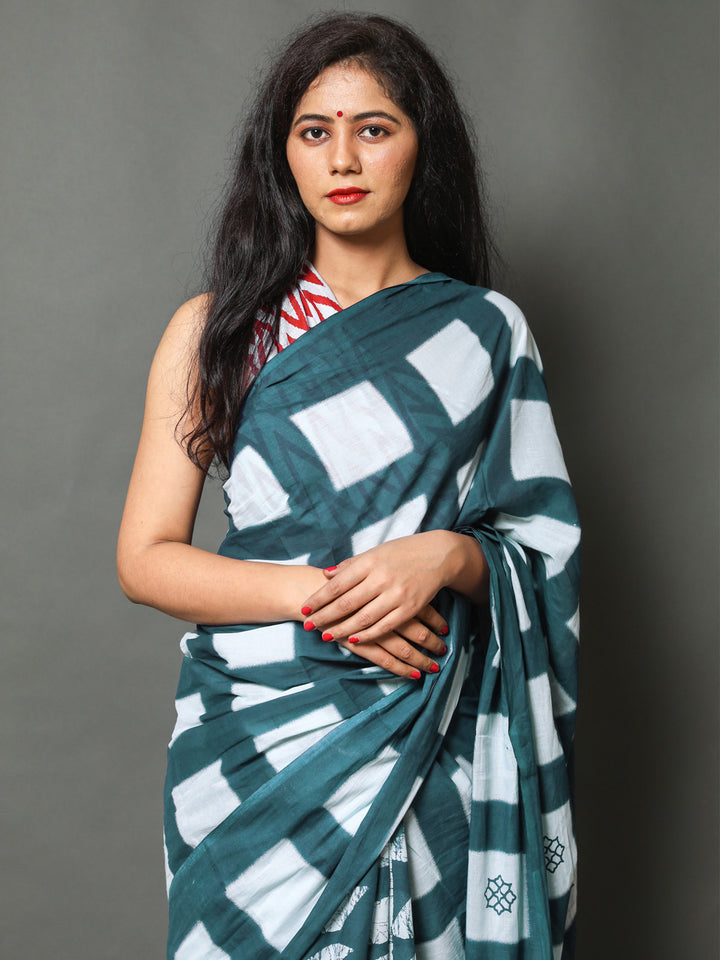 Buta Buti Sea Green Colour Floral Printed Pure Cotton Saree