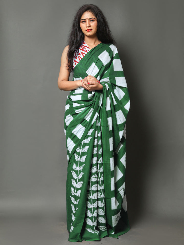 Buta Buti Green Colour Floral Printed Pure Cotton Saree